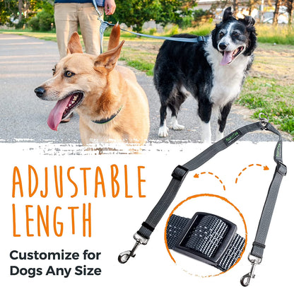 Double Dog Leash, Two Dog Adjustable Length Dog Lead, No-Tangle Leash for 2 Dogs