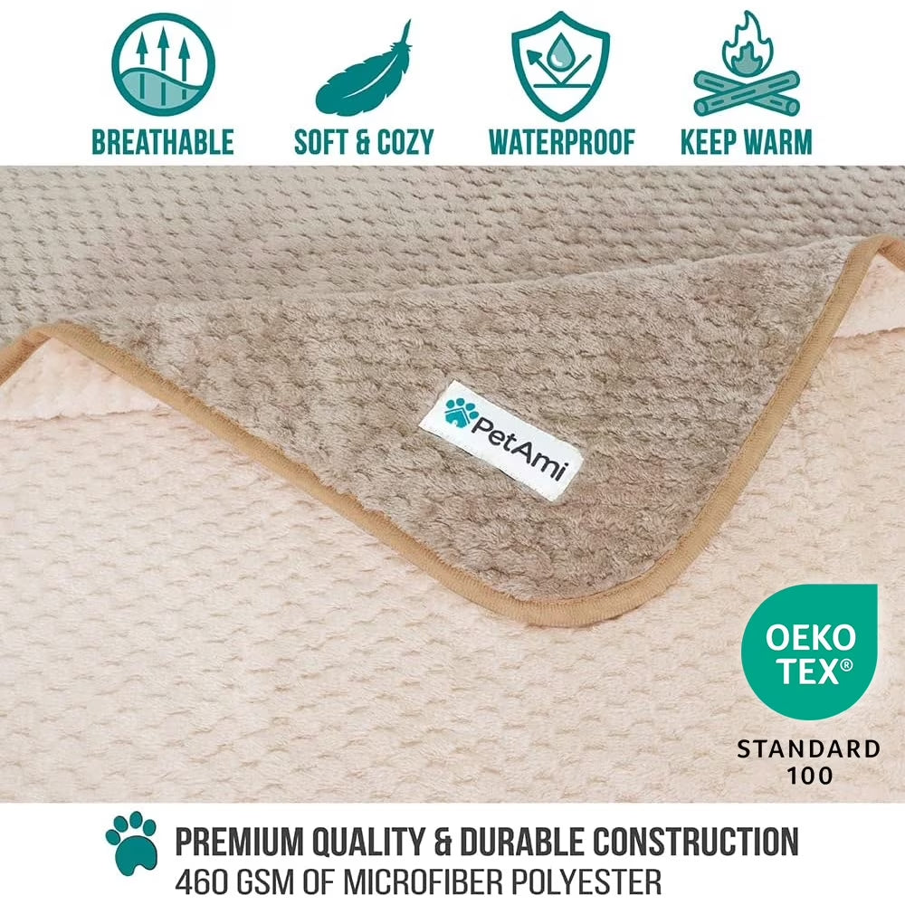 Extra Large Waterproof Dog Blanket - Reversible & Washable Plush Sofa Protector for Large Pets - 60x80 Taupe Beige