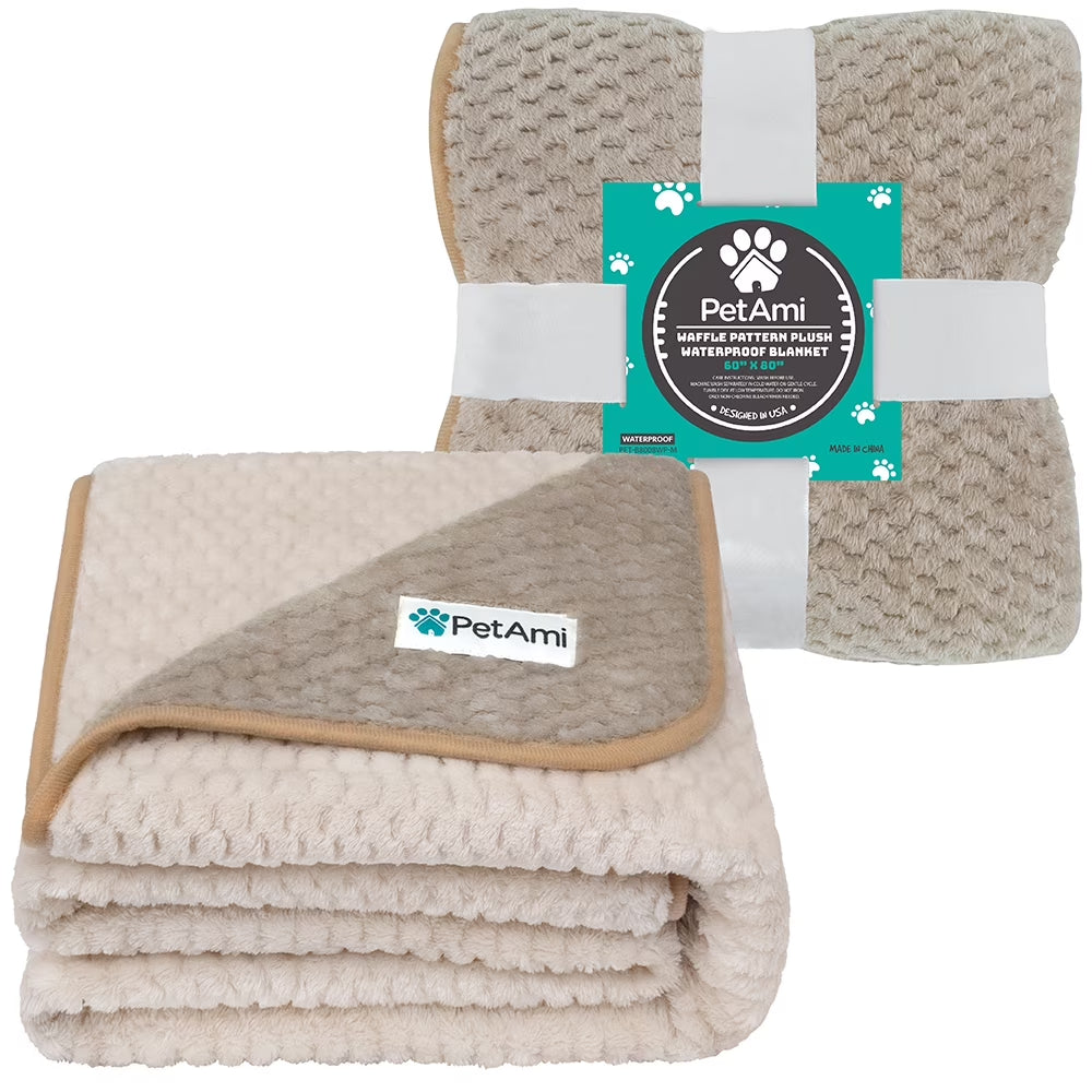 Extra Large Waterproof Dog Blanket - Reversible & Washable Plush Sofa Protector for Large Pets - 60x80 Taupe Beige