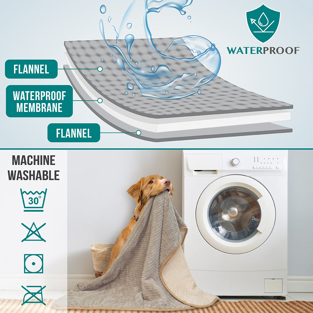 Extra Large Waterproof Dog Blanket - Reversible & Washable Plush Sofa Protector for Large Pets - 60x80 Taupe Beige