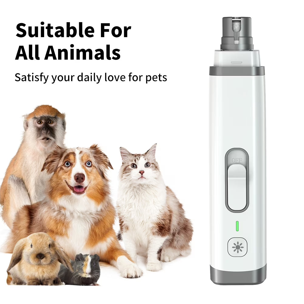 Dog Nail Grinder, 2 Speed Rechargeable LED Dog Nail Trimmer, Clipper for Dogs and Cats, White